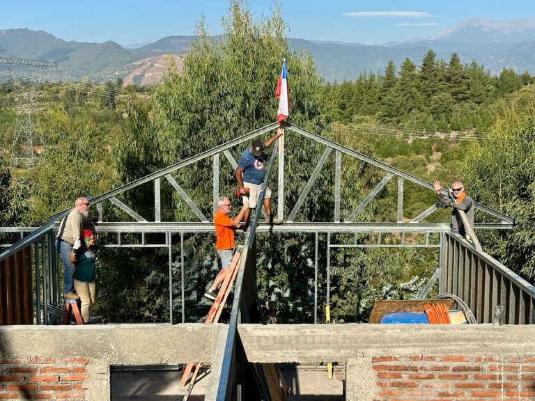 Roof framing of the retreat center under construction